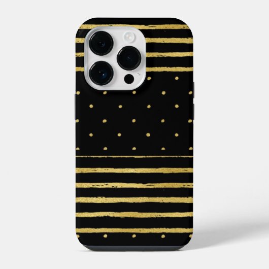 Monogram Schwarz Gold Gestreift iPhone Hülle (Rückseite)