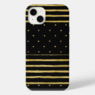 Monogram Schwarz Gold gestreifte Punkte -Mate iPho iPhone 14 Plus Hülle