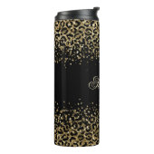 Monogram Schwarz Gold Leopardendruck Glitter-Overl Thermosbecher (Nach links gedreht)
