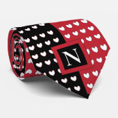 Monogram Schwarz Rot Weiß Herzen Monogramm Krawatte (Gerollt)