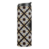 Monogram Schwarz-weiß Blue Geometric Muster Thermosbecher (Nach links gedreht)