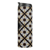 Monogram Schwarz-weiß Blue Geometric Muster Thermosbecher (Nach rechts gedreht)