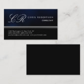 Monogram Schwarz-weiß Blue Pattern Business Card Visitenkarte (Vorne/Hinten)