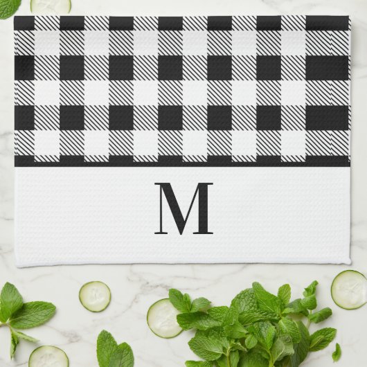 Monogram Schwarz-weiß Buffalo Kariert Bath Handtuc Geschirrtuch (Gefaltet)