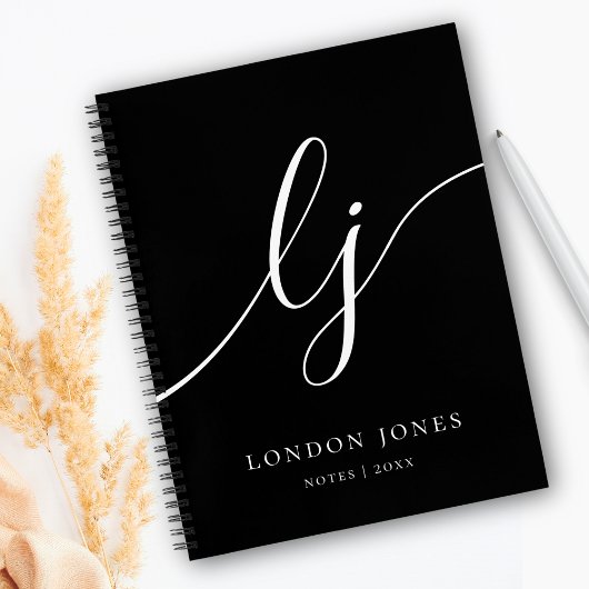Monogram Schwarz-weiß Calligraphy 2 Initial Script Notizblock