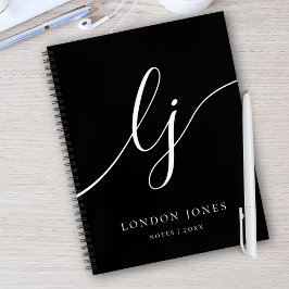 Monogram Schwarz-weiß Calligraphy 2 Initial Script Notizblock