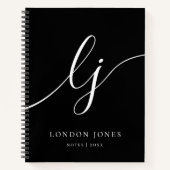 Monogram Schwarz-weiß Calligraphy 2 Initial Script Notizblock (Vorderseite)