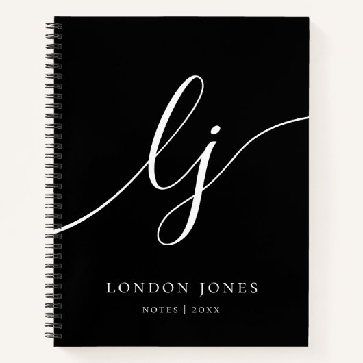 Monogram Schwarz-weiß Calligraphy 2 Initial Script Notizblock (Vorderseite)