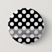 Monogram Schwarz-weiß Chic Polka Dot Muster Button (Vorderseite)