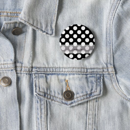 Monogram Schwarz-weiß Chic Polka Dot Muster Button (Beispiel)