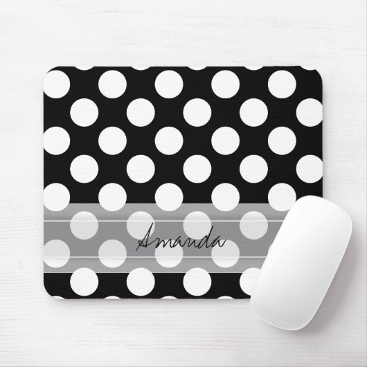 Monogram Schwarz-weiß Chic Polka Dot Muster Mousepad (Mit Mouse)