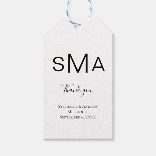 Monogram Schwarz-weiß Classic Wedding Geschenkanhänger (Vorderseite)