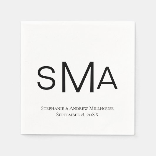 Monogram Schwarz-weiß Classic Wedding Napkins Serviette (Vorderseite)