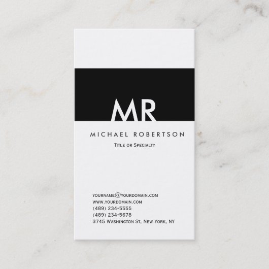 Monogram Schwarz-weiß Clean Business Card Visitenkarte (Vorderseite)