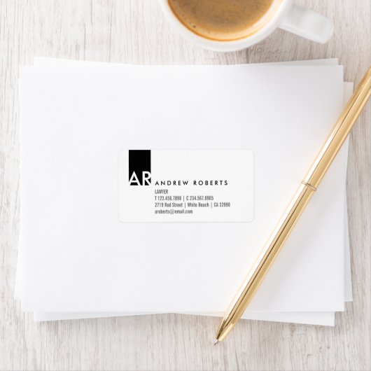 Monogram Schwarz-weiß Clean Business Info Labels Adressaufkleber (Insitu)