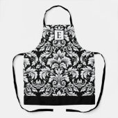 Monogram Schwarz-weiß Damask Schürze (Vorderseite)