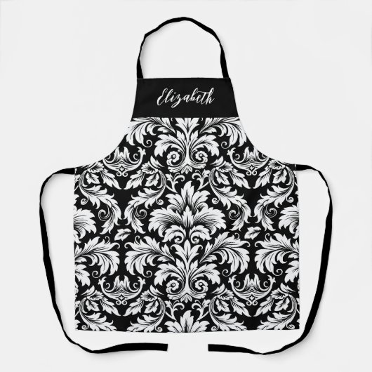 Monogram Schwarz-weiß Damask Schürze (Vorderseite)