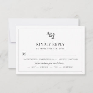 Monogram Schwarz-weiß Einfache Elegante Speisen RSVP Karte