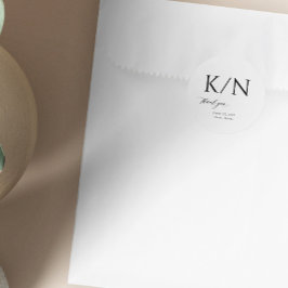 Monogram Schwarz-Weiß elegante Hochzeit danke Runder Aufkleber