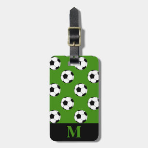 Monogram Schwarz-weiß Fußball Balls, Green Gepäckanhänger