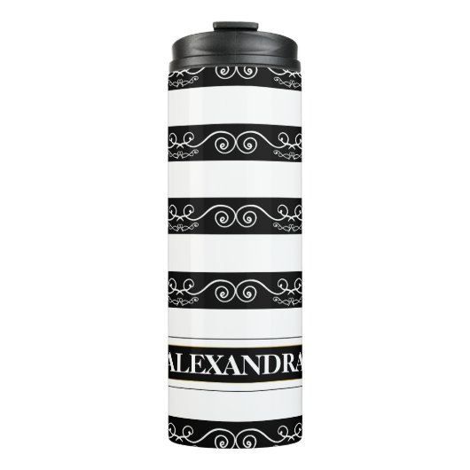Monogram, Schwarz-weiß gestreift Thermosbecher (Vorderseite)