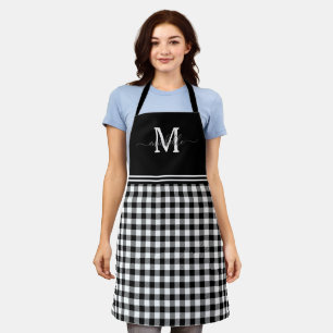 Monogram Schwarz-weiß Gingham Gingham Graue Bezei Schürze