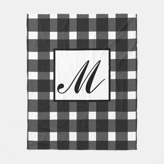 Monogram Schwarz-weiß Gingham Pattern Fleecedecke (Vorderseite)