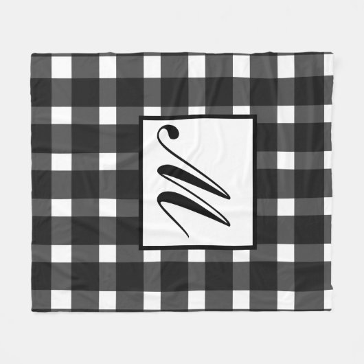 Monogram Schwarz-weiß Gingham Pattern Fleecedecke (Vorderseite (Horizontal))