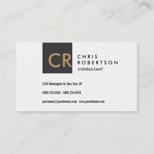 Monogram Schwarz-weiß Gold Business Card Visitenkarte (Vorderseite)