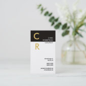 Monogram Schwarz-weiß Gold Schlicht Business Card Visitenkarte (Stehend Vorderseite)