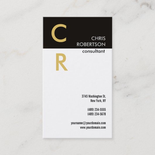 Monogram Schwarz-weiß Gold Schlicht Business Card Visitenkarte (Vorderseite)