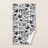 Monogram Schwarz-weiß Grau-Blume-Design Handtuch (Handtuch)