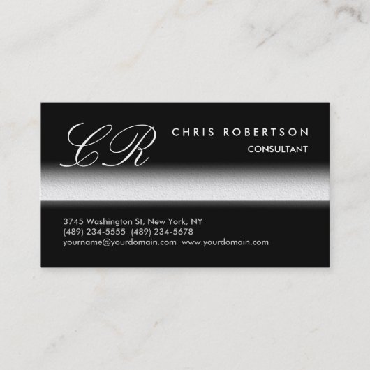 Monogram Schwarz-weiß Gray Trendy Business Card Visitenkarte (Vorderseite)