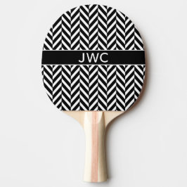 Monogram Schwarz-weiß Herringbone Ping Pong Paddle Tischtennis Schläger
