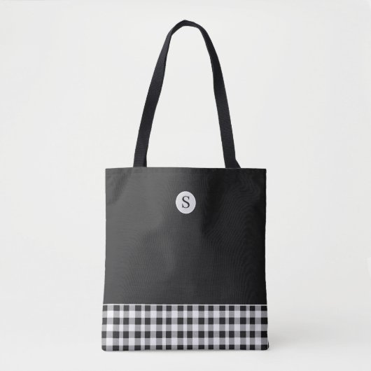 Monogram Schwarz-weiß Kariert Gingham Scottish Tasche (Vorderseite)
