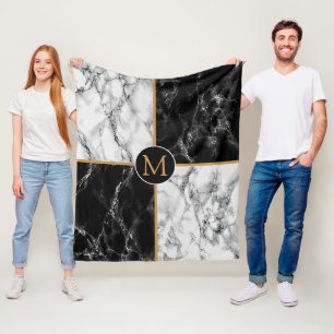 Monogram Schwarz-weiß Karo Marble Fleece Blanket