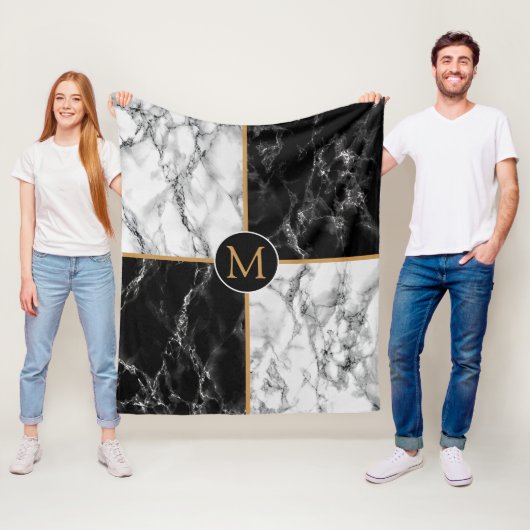 Monogram Schwarz-weiß Karo Marble Fleece Blanket (Beispiel)