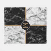 Monogram Schwarz-weiß Karo Marble Fleece Blanket (Vorderseite (Horizontal))