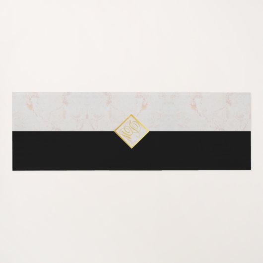 Monogram Schwarz-weiß Marble Elegante Gold Script Yogamatte (Rückseite (Horizontal))