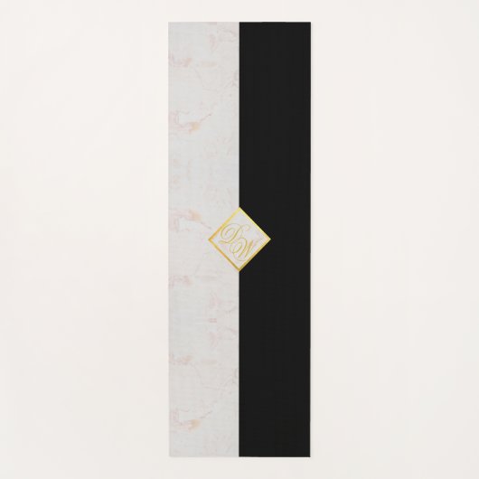 Monogram Schwarz-weiß Marble Elegante Gold Script Yogamatte (Vorderseite)