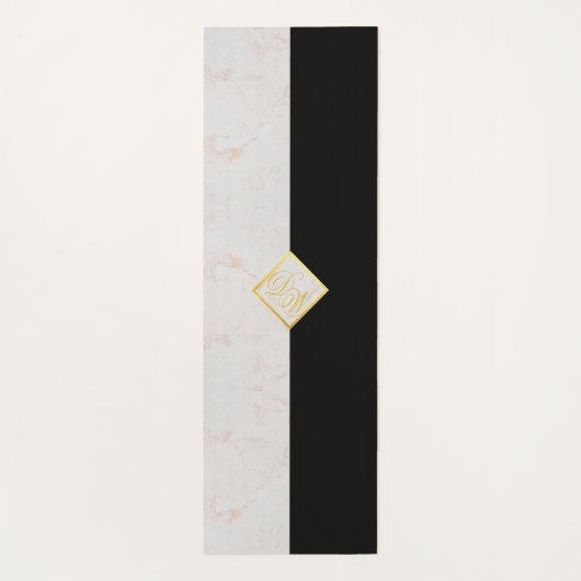 Monogram Schwarz-weiß Marble Elegante Gold Script Yogamatte (Rückseite)