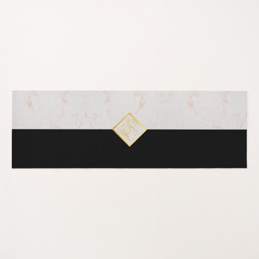Monogram Schwarz-weiß Marble Elegante Gold Script Yogamatte (Vorderseite (Horizontal))