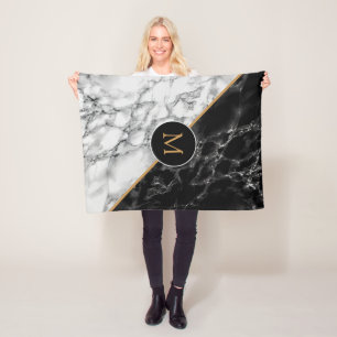 Monogram Schwarz-weiß Marble Fleece Blanket