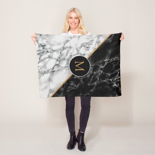 Monogram Schwarz-weiß Marble Fleece Blanket (Beispiel)