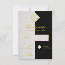 Monogram Schwarz-weiß Marble Gold Elegante Hochzei