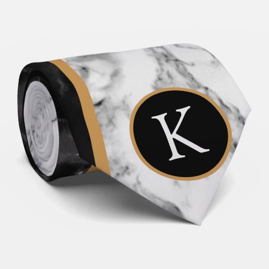 Monogram Schwarz-weiß Marble Modern Neck Tie Krawatte (Gerollt)