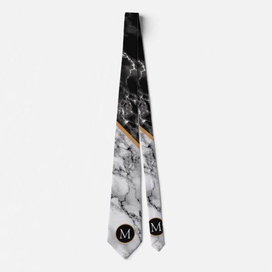 Monogram Schwarz-weiß Marble Modern Neck Tie Krawatte (Vorderseite)
