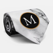 Monogram Schwarz-weiß Marble Modern Neck Tie Krawatte (Gerollt)