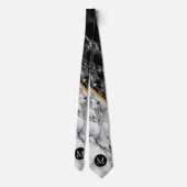 Monogram Schwarz-weiß Marble Modern Neck Tie Krawatte (Rückseite)