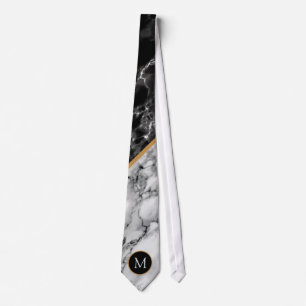 Monogram Schwarz-weiß Marble Modern Neck Tie Krawatte